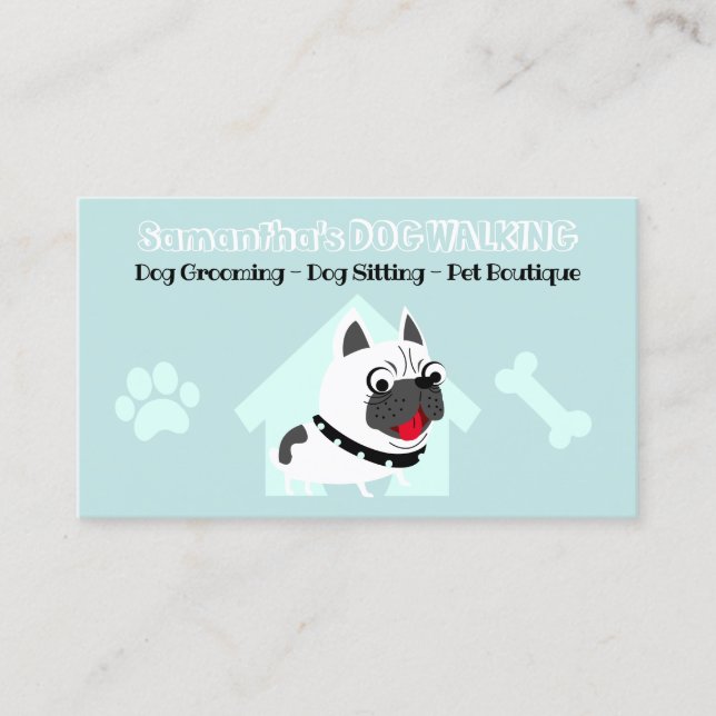 Teal French Bulldog Pet Sitter Dog Walker Groomer Business Card (Front)