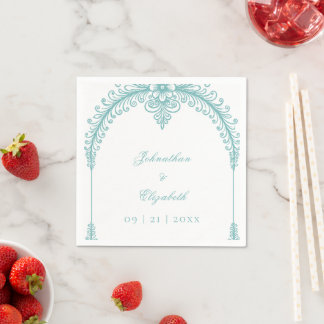 Teal  French Flourish Arch Napkin