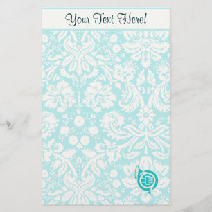 Teal French Horn Stationery
