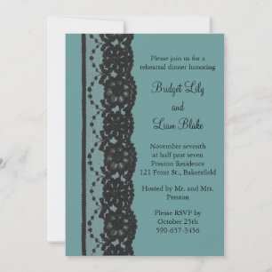 Teal French Lace Rehearsal Dinner Invitation