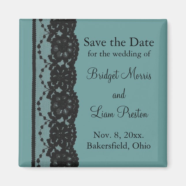 Teal French Lace Save the Date Magnet (Front)