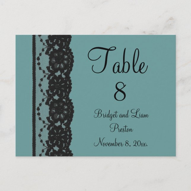 Teal French Lace Table Numer Postcard (Front)