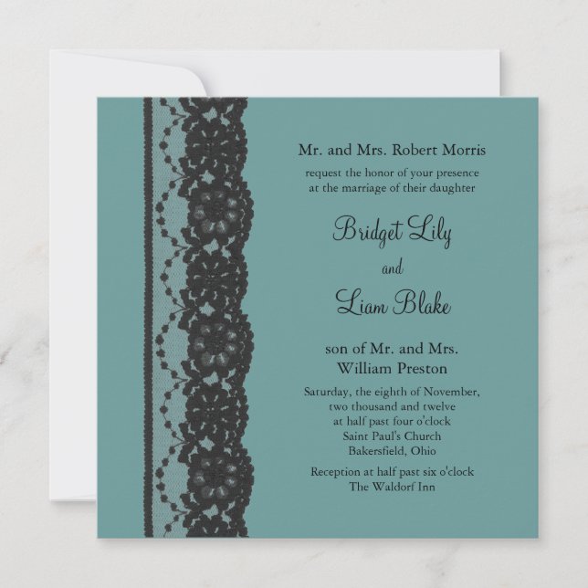 Teal French Lace Wedding Invitation (Front)