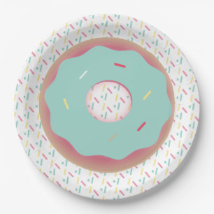 Teal Frosted Doughnut and Sprinkles Paper Plate