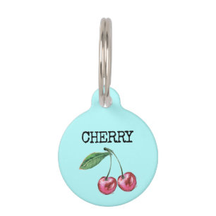 Teal Fruit Cherry Pet Tag
