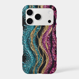 Teal Fuchsia Gold Geode Mosaic Waves
