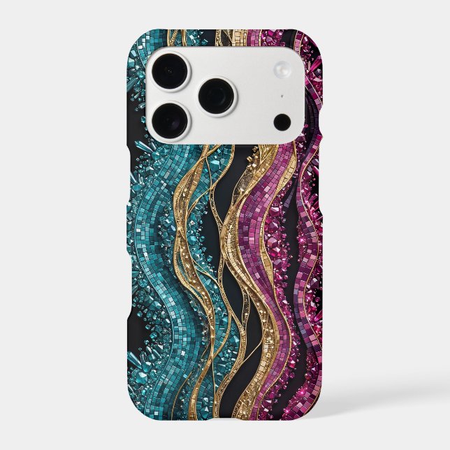 Teal Fuchsia Gold Geode Mosaic Waves (Back)