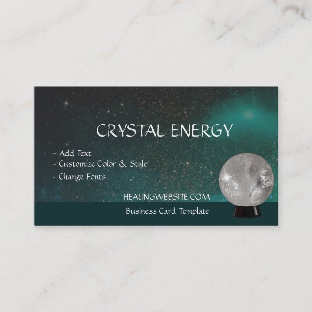 Teal Galaxy Healing Crystal Ball Business Card (Front)