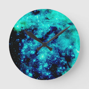 Teal Galaxy Round Clock