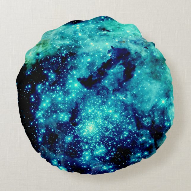 Teal Galaxy Round Cushion (Back)