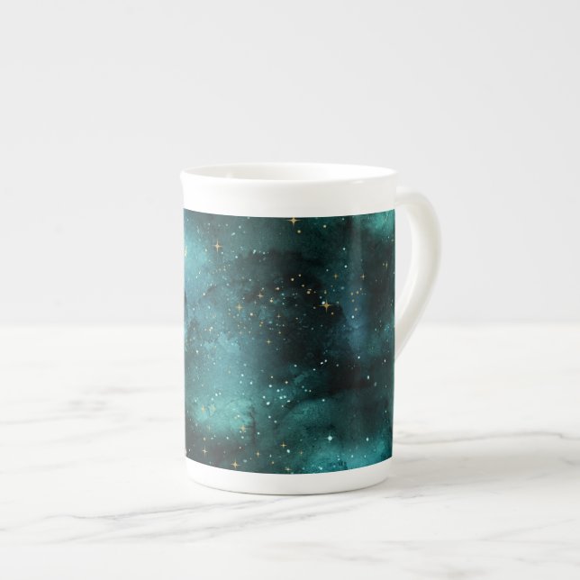 Teal Galaxy Series Design 1 Bone China Mug (Front Right)