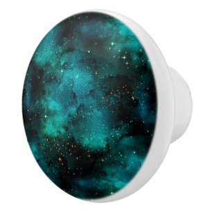 Teal Galaxy Series Design 1 Ceramic Knob