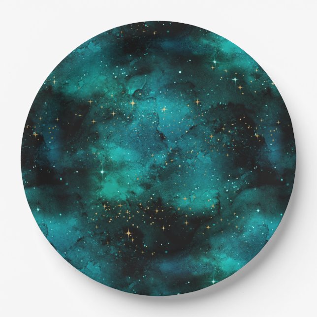 Teal Galaxy Series Design 1 Paper Plate (Front)