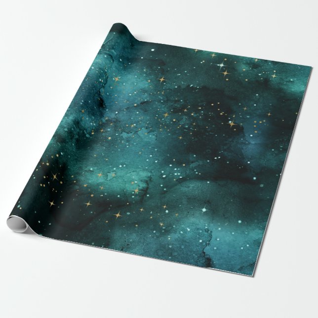 Teal Galaxy Series Design 1 Wrapping Paper (Unrolled)