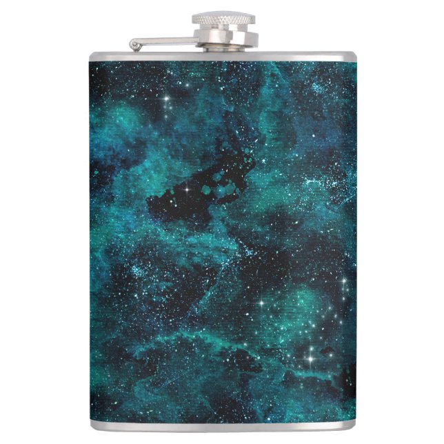 Teal Galaxy Series Design 4  Hip Flask (Front)