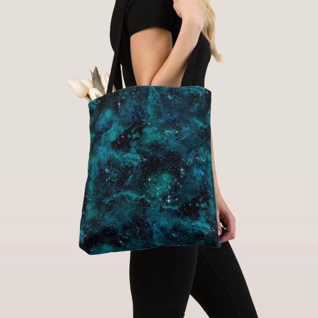 Teal Galaxy Series Design 4 Tote Bag (Close Up)