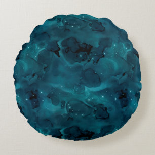 Teal Galaxy Series Design 5 Round Cushion