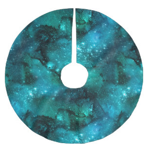 Teal Galaxy Series Design 6 Brushed Polyester Tree Skirt