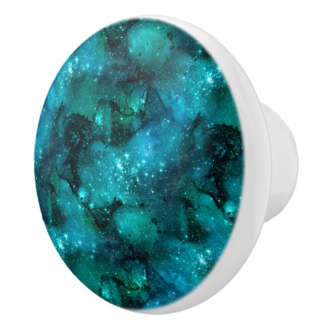 Teal Galaxy Series Design 6  Ceramic Knob (Right)