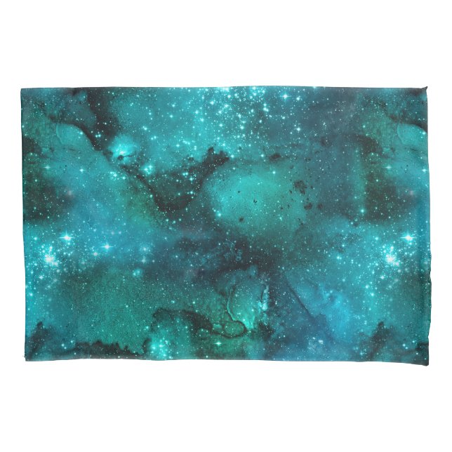 Teal Galaxy Series Design 6 Pillowcase (Front-Left)