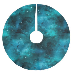 Teal Galaxy Series Design 7 Brushed Polyester Tree Skirt