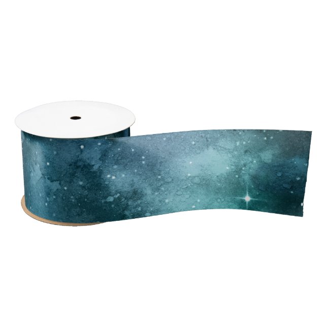 Teal Galaxy Series Design 7  Satin Ribbon (Spool)