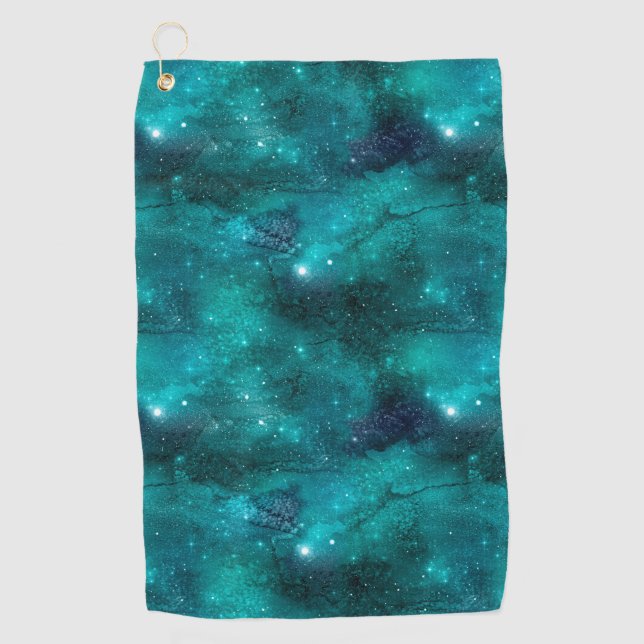 Teal Galaxy Series Design 8 Golf Towel (Front)