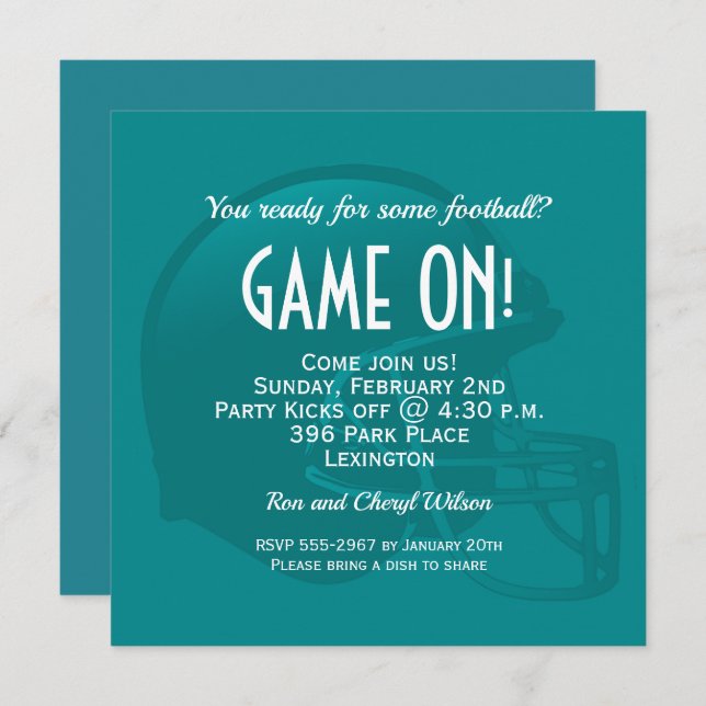 Teal Game Day Football Helmet Invitation (Front/Back)