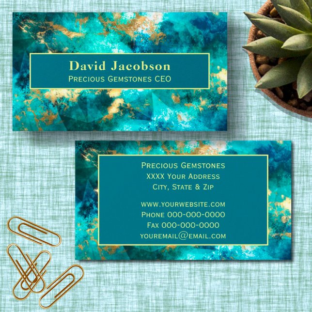 Teal Gemstone with Gold Geometric Business Card (Creator Uploaded)