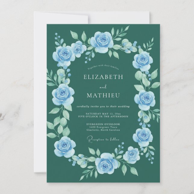 Teal Gentle Blossom Wedding Invitation (Front)