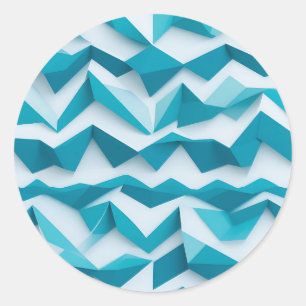 Teal Geometric Chevron 3D Pattern Classic Round Sticker