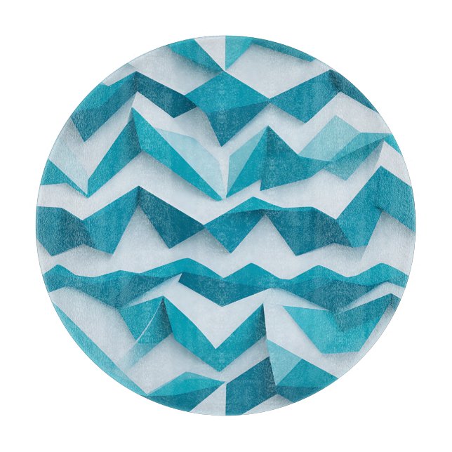 Teal Geometric Chevron 3D Pattern Cutting Board (Front)