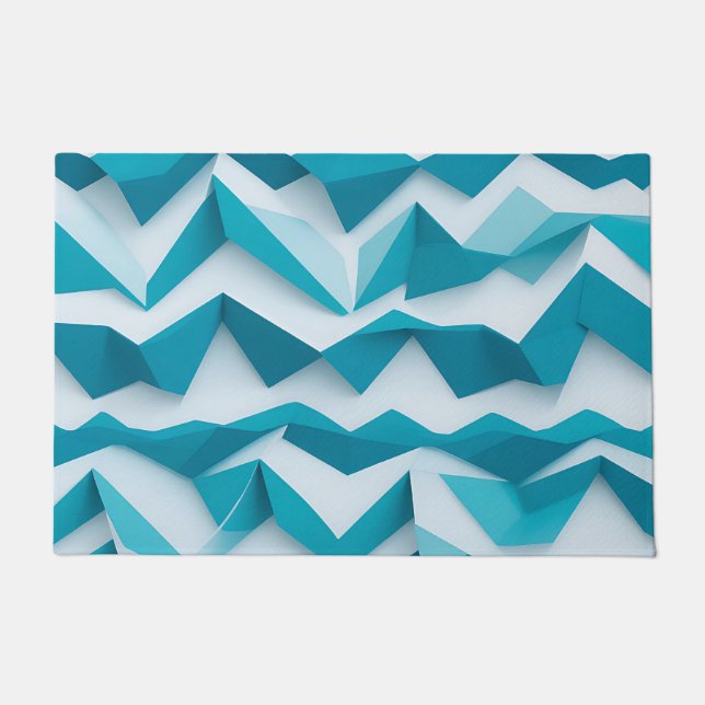 Teal Geometric Chevron 3D Pattern Doormat (Front)