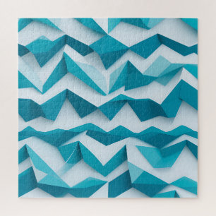 Teal Geometric Chevron 3D Pattern Jigsaw Puzzle