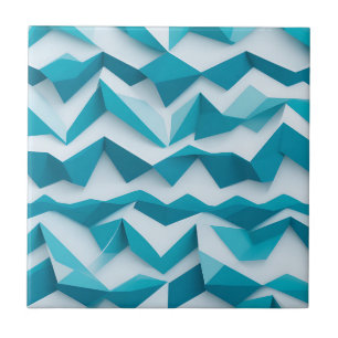 Teal Geometric Chevron 3D Pattern Tile