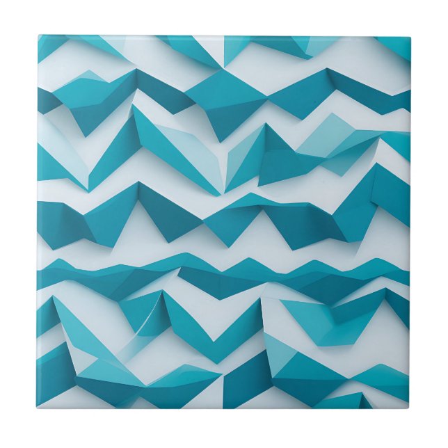 Teal Geometric Chevron 3D Pattern Tile (Front)