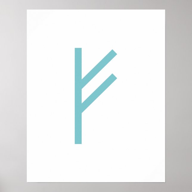 Teal Geometric Fehu (Prosperity) Viking Rune Poster (Front)