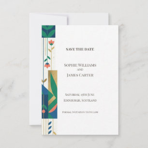 Teal Geometric Floral Save the Date Card