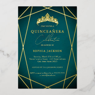 Teal Geometric Gold Elegant Quinceanera