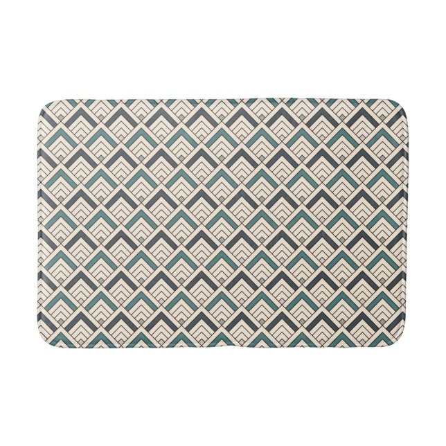 Teal Geometric Pattern Bath Mat (Front)