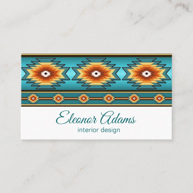 Teal geometric pattern. business card (Front)