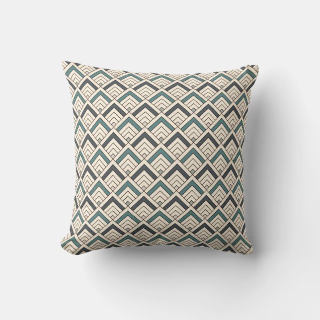 Teal Geometric Pattern Cushion (Front)