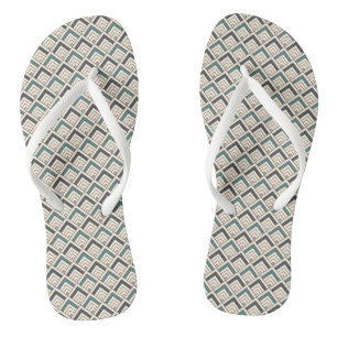 Teal Geometric Pattern Flip Flops