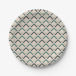 Teal Geometric Pattern Paper Plate