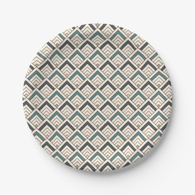 Teal Geometric Pattern Paper Plate (Front)