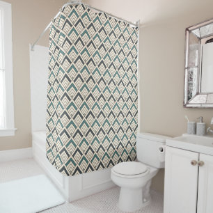 Teal Geometric Pattern Shower Curtain