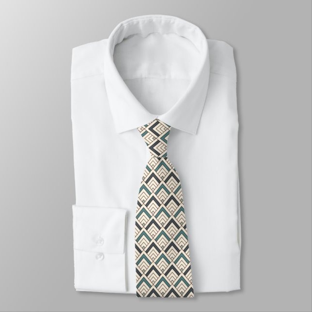 Teal Geometric Pattern Tie (Tied)