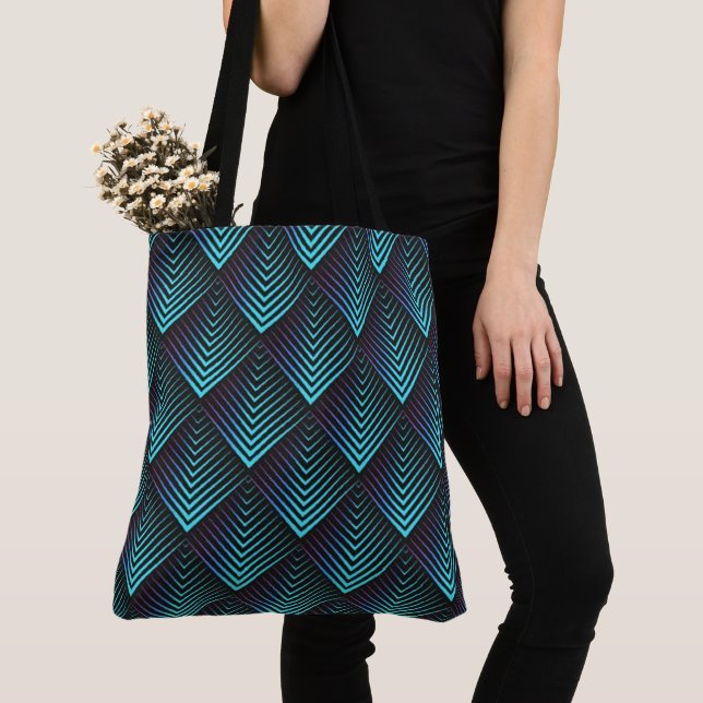 Teal Geometric Pattern Tote Bag (Close Up)