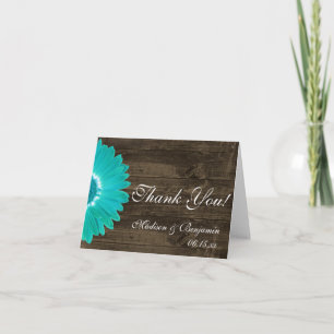 Teal Gerber Daisy Rustic Wedding Thank You Cards