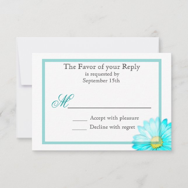 Teal Gerber Daisy Simple Wedding Invitation (Front)